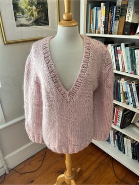 Michael Kors Collection Blush Pink V-Neck Mohair-Blend Sweater